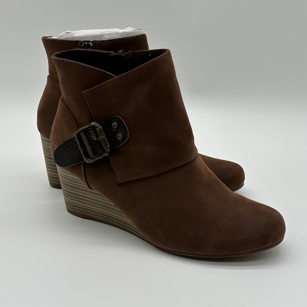 Blowfish Malibu Womens 8 Wedge Ankle Boots Brown Buckle Vegan Booties B1308
